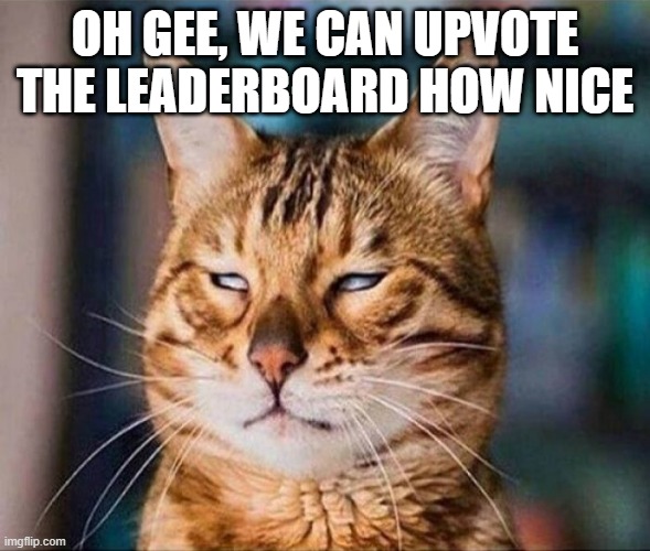 Sarcastic | OH GEE, WE CAN UPVOTE THE LEADERBOARD HOW NICE | image tagged in sarcastic | made w/ Imgflip meme maker