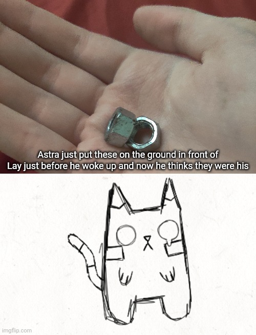 Astra: it was just a prank! I didn't expect him to believe it! | Astra just put these on the ground in front of Lay just before he woke up and now he thinks they were his | made w/ Imgflip meme maker