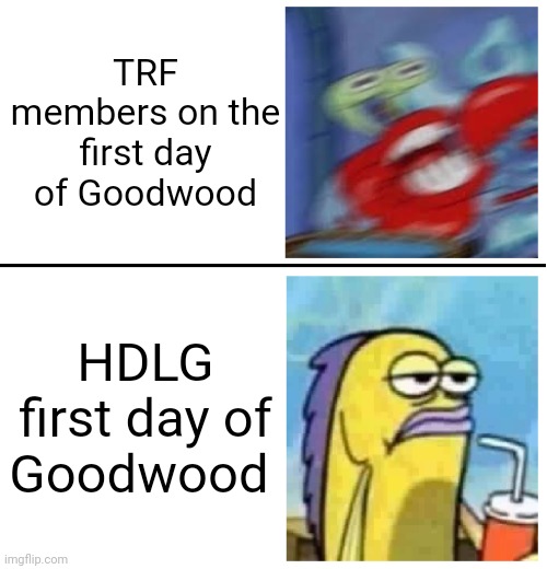 Excited vs Bored | TRF members on the first day of Goodwood; HDLG first day of Goodwood | image tagged in excited vs bored | made w/ Imgflip meme maker