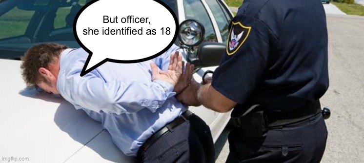 Transage is stupid ? | But officer, she identified as 18 | image tagged in arrest | made w/ Imgflip meme maker