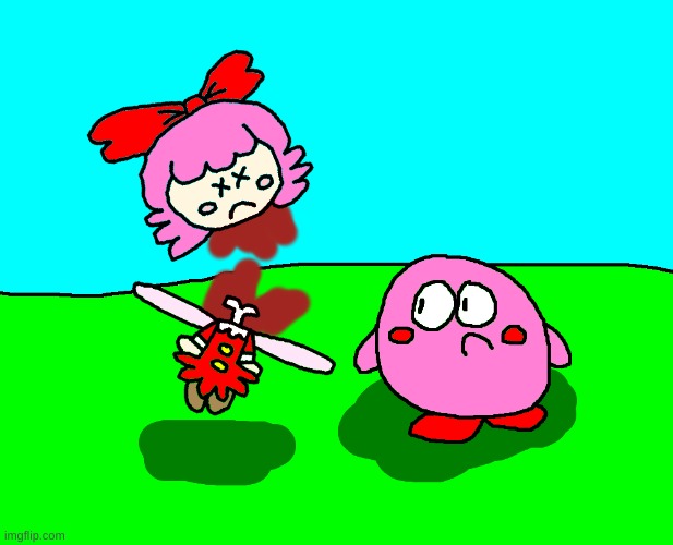 Kirby is so disappointed about Ribbon's death | image tagged in kirby,funny,cute,parody,fanart,gore | made w/ Imgflip meme maker