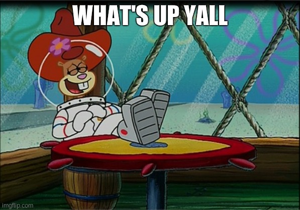 Sandy Cheeks | WHAT'S UP YALL | image tagged in sandy cheeks | made w/ Imgflip meme maker