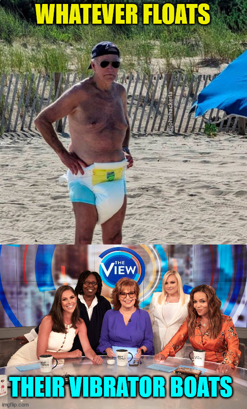 The view gets giddy over Biden beach photos... | WHATEVER FLOATS; THEIR VIBRATOR BOATS | image tagged in the view,silly,hollywood liberals | made w/ Imgflip meme maker