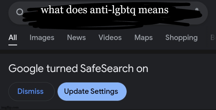 "its so stupid it could infect you" | what does anti-lgbtq means | image tagged in google turned safesearch on,anti,lgbtq,meme | made w/ Imgflip meme maker