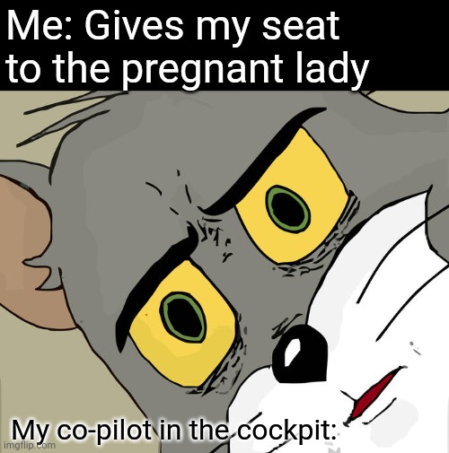 You should always do kind | Me: Gives my seat to the pregnant lady; My co-pilot in the cockpit: | image tagged in memes,unsettled tom,funny memes,funny,hold up wait a minute something aint right | made w/ Imgflip meme maker