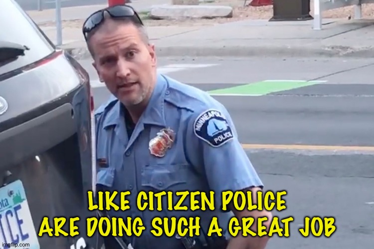 Derek Chauvin | LIKE CITIZEN POLICE ARE DOING SUCH A GREAT JOB | image tagged in derek chauvin | made w/ Imgflip meme maker