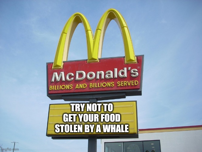 McDonald's Sign | TRY NOT TO GET YOUR FOOD STOLEN BY A WHALE | image tagged in mcdonald's sign | made w/ Imgflip meme maker