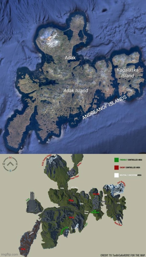 Ronograd Island from BRM5 is based off of Adak Island in the Aleutian Island chain | made w/ Imgflip meme maker