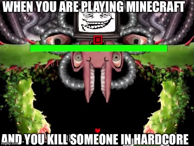 Omega Flowey Troll Face | WHEN YOU ARE PLAYING MINECRAFT; AND YOU KILL SOMEONE IN HARDCORE | image tagged in omega flowey troll face | made w/ Imgflip meme maker