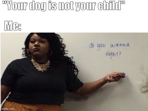 My dog, my child! | "Your dog is not your child"; Me: | image tagged in fight | made w/ Imgflip meme maker