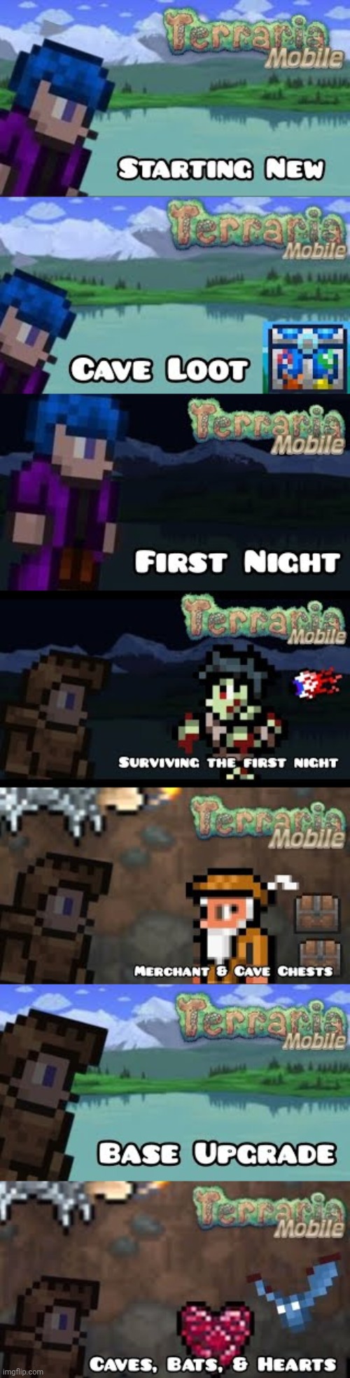 My YouTube terraria mobile series so far | image tagged in terraria,gaming,video games,youtube,videos,thumbnails | made w/ Imgflip meme maker