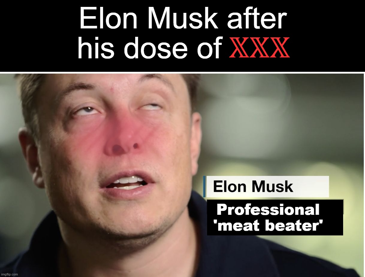 Elon musk | Elon Musk after
his dose of ??? Professional 'meat beater' | image tagged in elon musk | made w/ Imgflip meme maker