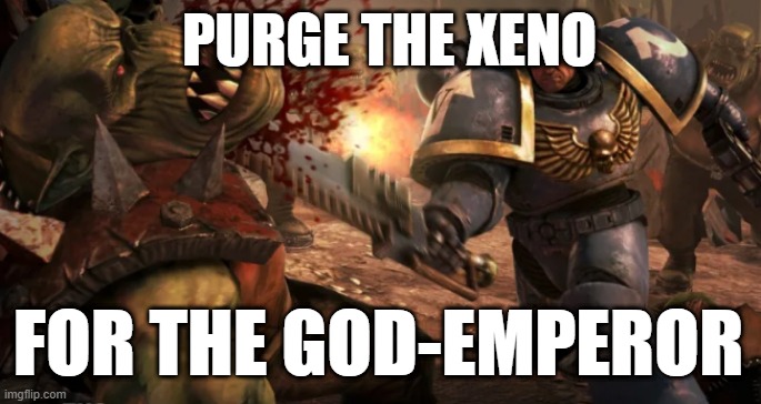 What I think of Government announcing Aliens are real | PURGE THE XENO; FOR THE GOD-EMPEROR | image tagged in 40k,wh40k,warhammer40k,aliens,memes,funny | made w/ Imgflip meme maker