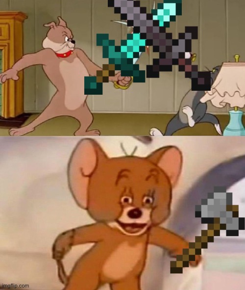 a java edition meme | image tagged in tom and jerry swordfight | made w/ Imgflip meme maker
