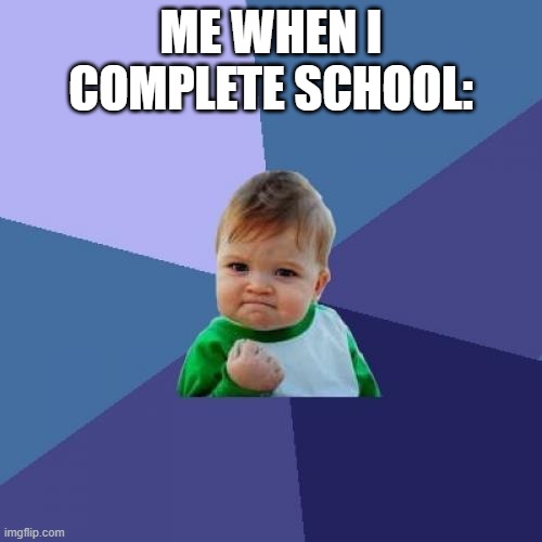 I'm 3 years away from college | ME WHEN I COMPLETE SCHOOL: | image tagged in memes,success kid | made w/ Imgflip meme maker