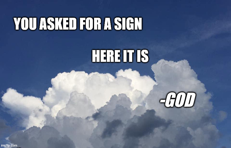 Sign | HERE IT IS; YOU ASKED FOR A SIGN; -GOD | image tagged in sign,god,who asked | made w/ Imgflip meme maker