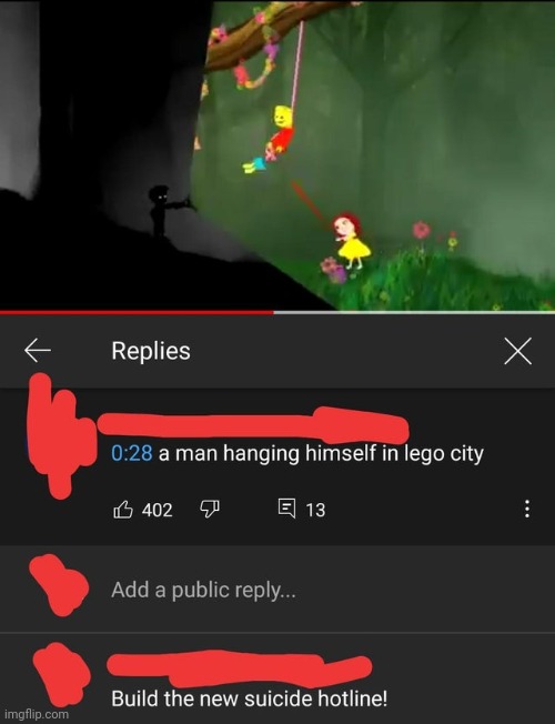 #3,036 | image tagged in comments,cursed,lego,hang,suicide,youtube | made w/ Imgflip meme maker