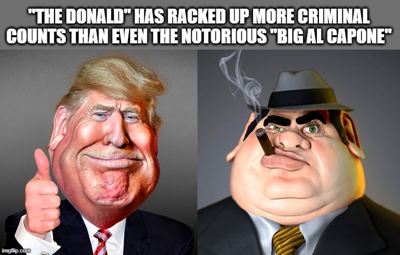 78 and Counting... | "THE DONALD" HAS RACKED UP MORE CRIMINAL COUNTS THAN EVEN THE NOTORIOUS "BIG AL CAPONE" | image tagged in donal trump,indictment,insurrection,criminals,al capone | made w/ Imgflip meme maker