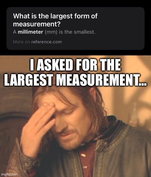 I ASKED FOR THE LARGEST MEASUREMENT… | image tagged in memes,frustrated boromir | made w/ Imgflip meme maker
