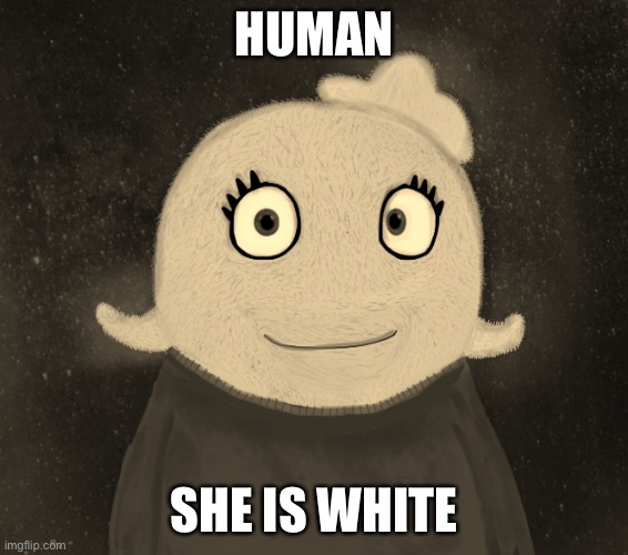 White | HUMAN; SHE IS WHITE | image tagged in itsblueworld07 but shut up | made w/ Imgflip meme maker
