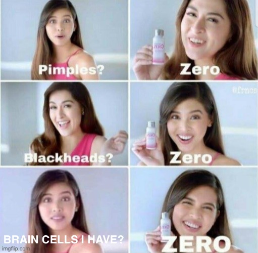 I used the girl in the 5th frame | BRAIN CELLS I HAVE? | image tagged in pimples zero | made w/ Imgflip meme maker