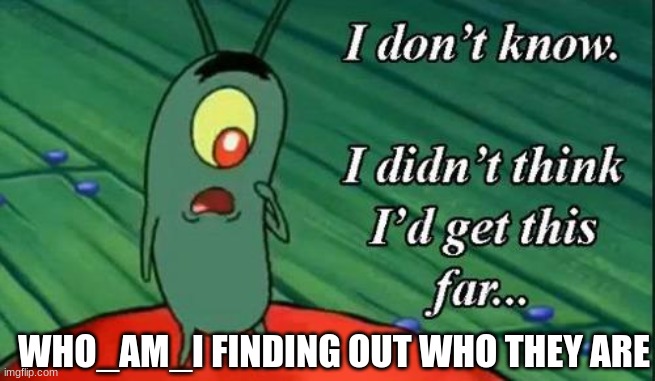 Who Is He? | WHO_AM_I FINDING OUT WHO THEY ARE | image tagged in plankton i don't know i didnt think id get this far,memes | made w/ Imgflip meme maker