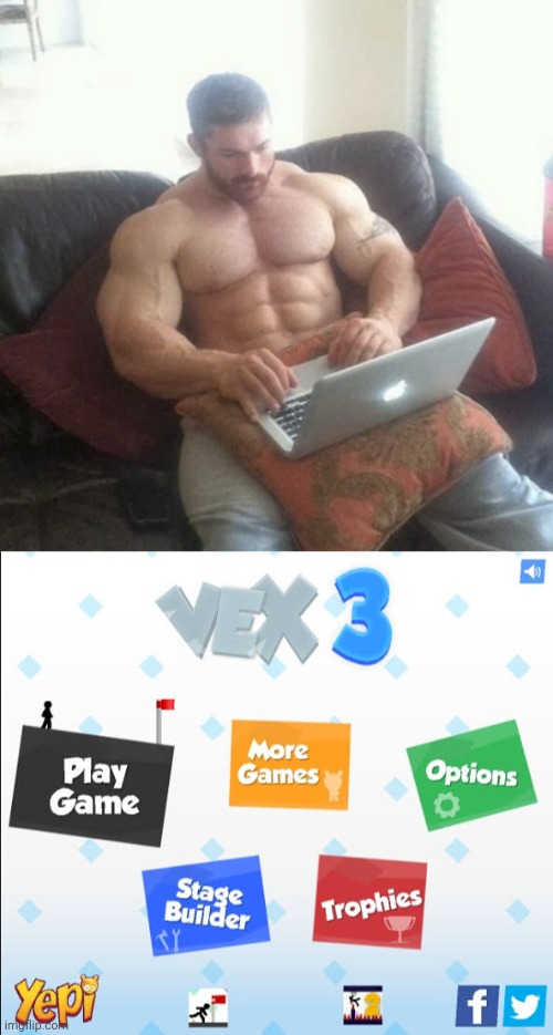 I was sad when they removed Stage Builder though | image tagged in strong man with computer | made w/ Imgflip meme maker