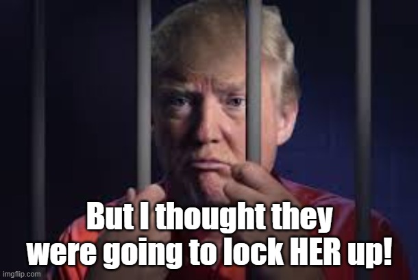 Donald Trump, tax cheat in jail. Lock Him Up! | But I thought they were going to lock HER up! | image tagged in donald trump tax cheat in jail lock him up | made w/ Imgflip meme maker