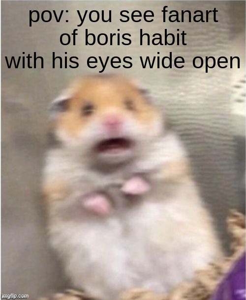Scared Hamster | pov: you see fanart of boris habit with his eyes wide open | image tagged in scared hamster,smile for me,boris habit,sfm | made w/ Imgflip meme maker