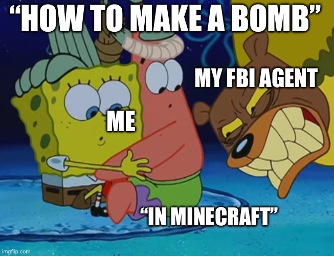Anti-FBI circle | “HOW TO MAKE A BOMB”; MY FBI AGENT; ME; “IN MINECRAFT” | image tagged in sea bear | made w/ Imgflip meme maker