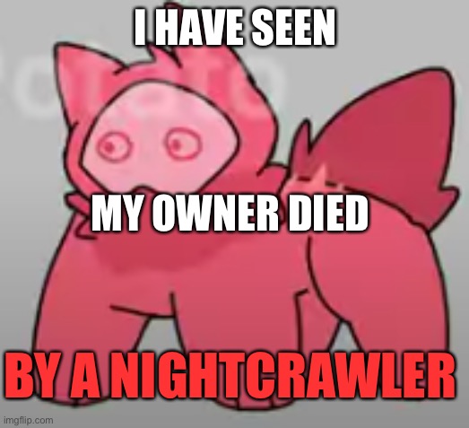 Oof | I HAVE SEEN; MY OWNER DIED; BY A NIGHTCRAWLER | image tagged in e y e s o p e n | made w/ Imgflip meme maker