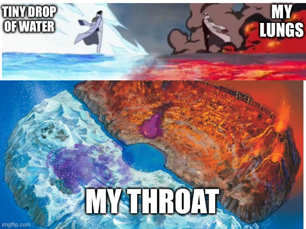 My lungs Vs Water | MY LUNGS; TINY DROP OF WATER; MY THROAT | image tagged in one piece,relatable | made w/ Imgflip meme maker