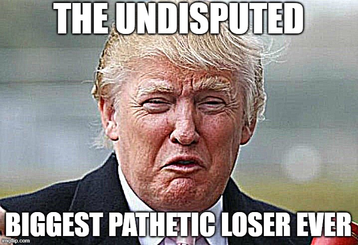 Trump Cry'n Criminal Crybaby | THE UNDISPUTED; BIGGEST PATHETIC LOSER EVER | image tagged in trump crybaby,rino,maga,dictator,fascist,donald trump is an idiot | made w/ Imgflip meme maker