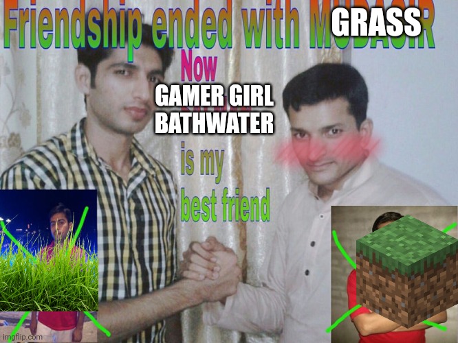 discord mod | GRASS; GAMER GIRL BATHWATER | image tagged in friendship ended | made w/ Imgflip meme maker
