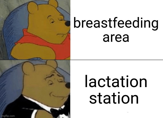 station to lactate | breastfeeding area; lactation station | image tagged in memes,tuxedo winnie the pooh | made w/ Imgflip meme maker