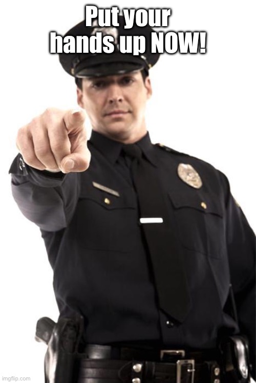 Police | Put your hands up NOW! | image tagged in police | made w/ Imgflip meme maker