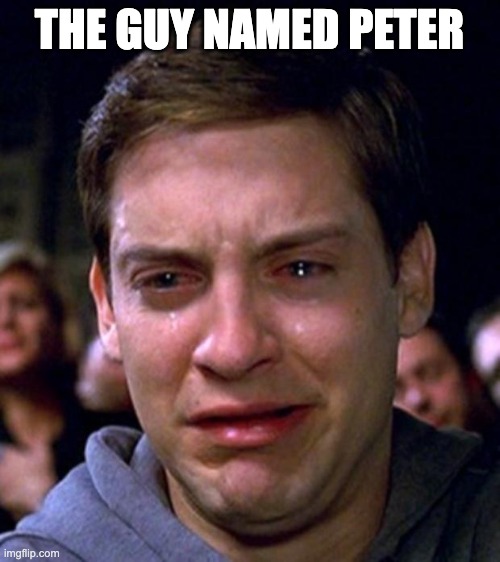 crying peter parker | THE GUY NAMED PETER | image tagged in crying peter parker | made w/ Imgflip meme maker