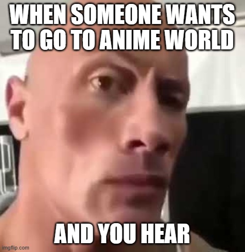 The Rock Eyebrows | WHEN SOMEONE WANTS TO GO TO ANIME WORLD AND YOU HEAR | image tagged in the rock eyebrows | made w/ Imgflip meme maker