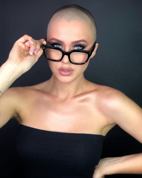 sexy bald girl with glasses Blank Meme Template