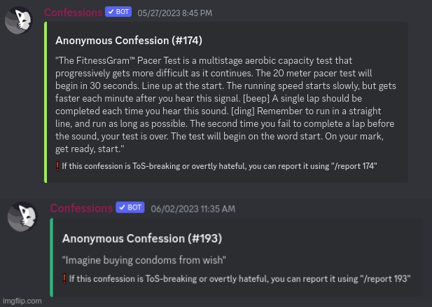 confessions bot be like | image tagged in discord,memes | made w/ Imgflip meme maker