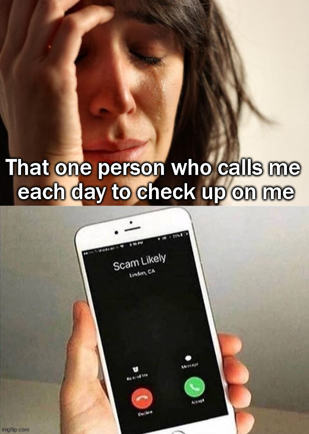 Well someone cares .... | That one person who calls me 
each day to check up on me | image tagged in memes,first world problems,who cares,phone call,checking in | made w/ Imgflip meme maker