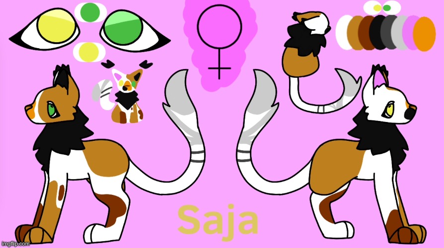 Commission for Mossi. Her name is Saja (which means lion). As you can see she only has 3 legs :P | made w/ Imgflip meme maker