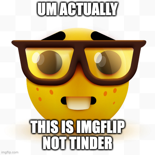 Nerd emoji | UM ACTUALLY THIS IS IMGFLIP
NOT TINDER | image tagged in nerd emoji | made w/ Imgflip meme maker