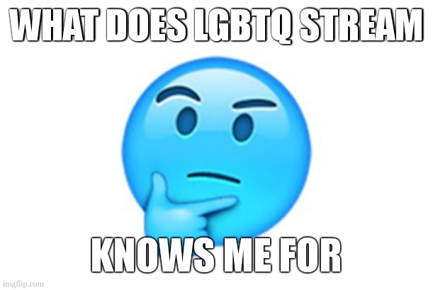 im curious to see the answers | WHAT DOES LGBTQ STREAM; KNOWS ME FOR | image tagged in thinking emoji | made w/ Imgflip meme maker