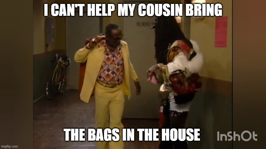 I CAN'T HELP MY COUSIN BRING; THE BAGS IN THE HOUSE | made w/ Imgflip meme maker