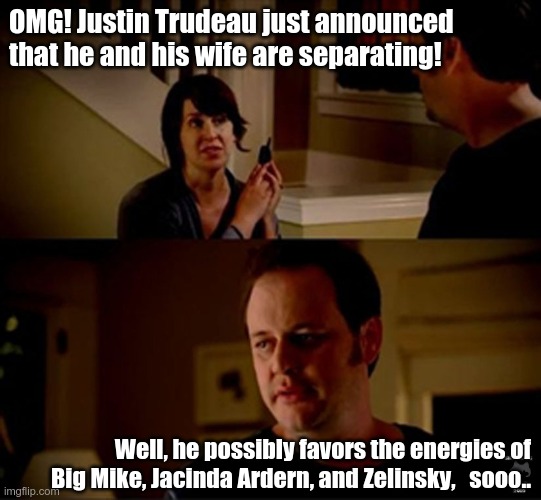 You Know It's True | OMG! Justin Trudeau just announced that he and his wife are separating! Well, he possibly favors the energies of Big Mike, Jacinda Ardern, and Zelinsky,   sooo.. | image tagged in jake state farm hires,justin trudeau,gay,pretender | made w/ Imgflip meme maker