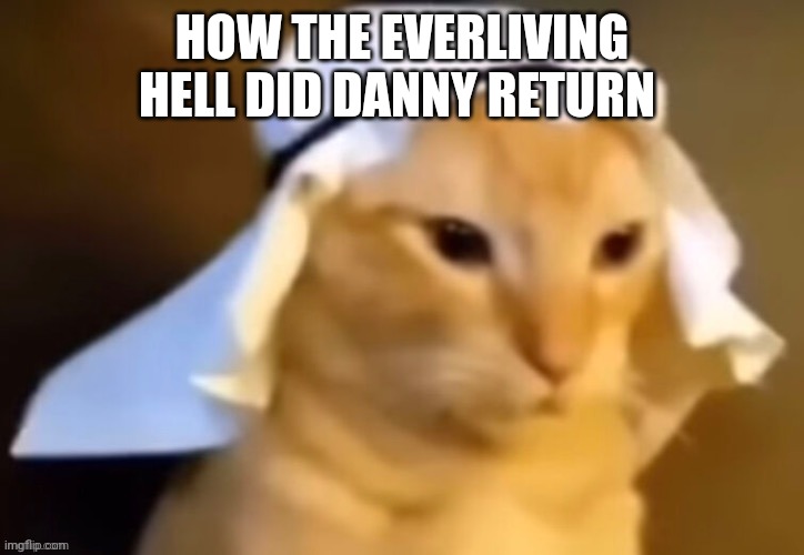 haram cat | HOW THE EVERLIVING HELL DID DANNY RETURN | image tagged in haram cat | made w/ Imgflip meme maker