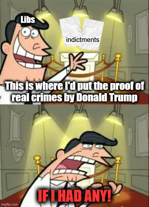 So sad | Libs; indictments; This is where I'd put the proof of
real crimes by Donald Trump; IF I HAD ANY! | image tagged in memes,this is where i'd put my trophy if i had one,donald trump,democrats,indictments,corruption | made w/ Imgflip meme maker
