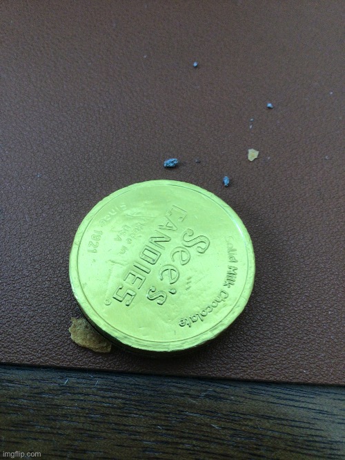 I actually found a 1 and half year old Choc coin | image tagged in chocolate | made w/ Imgflip meme maker