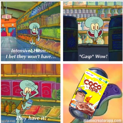 squidward buying coco bops cereal | image tagged in i bet they wont have it,fanboy and chum chum,memes | made w/ Imgflip meme maker